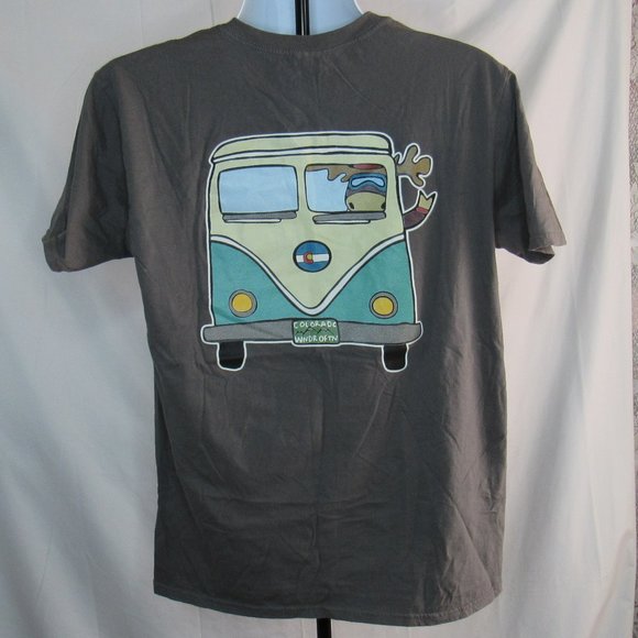 Adult Gray Breckenridge, Colorado Camper Van Adventure Graphic T-Shirt Size L - Picture 2 of 7